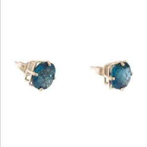 Brand New 14K Yellow Gold London Blue Topaz Stud Earrings